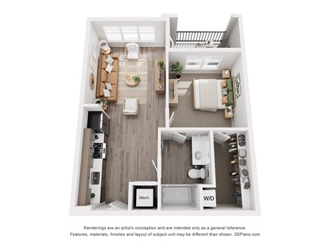 Floor plan for 1 bed, 1 bath, 794 sqft